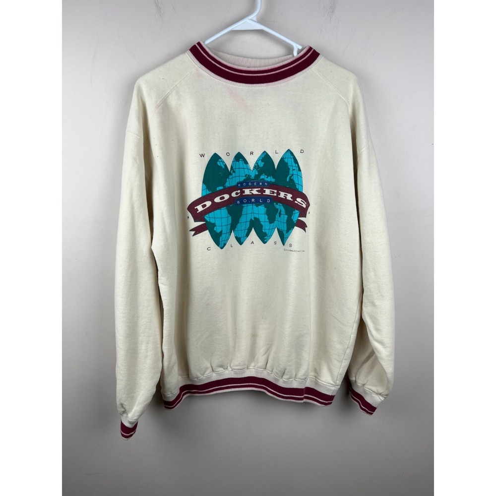 Vintage 90s Dockers World Embroidered Sweatshirt Vtg Levi Strauss Size L Korea